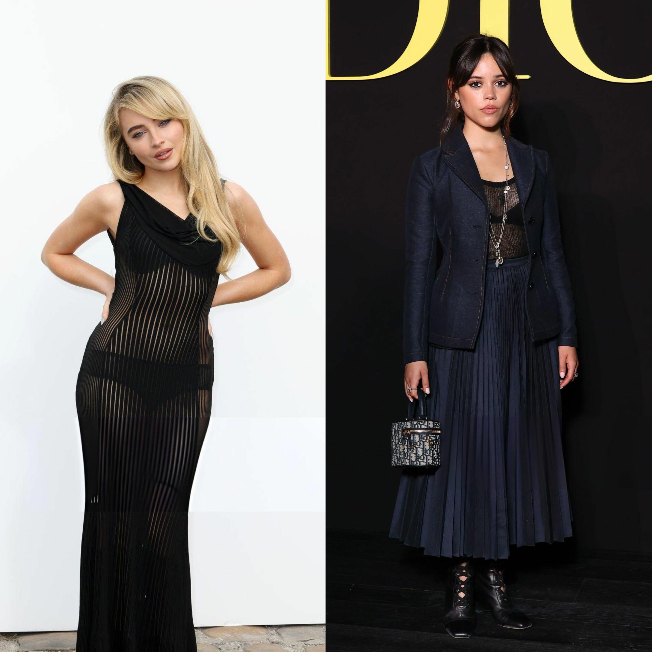 adu gaya sabrina carpenter vs jenna ortega, karpet merah hingga film, 1. Wara-wiri di karpet merah sejak remaja, gaya berpakaian Sabrina Carpenter dan Jenna Ortega terlihat bold lewat padu-padan motif dan palet warna cerah seolah mewakili fase keduanya yang sedang hobi bereksperimen dengan OOTD., 2. Andalkan jumpsuit hitam motif garis-garis putih, Sabrina Carpenter menyempurnakan look-nya bersama flap bag senada dari Chanel sewaktu hadiri premiere film Pitch Perfect 2. Jenna Ortega yang memilih clutch merah dari Saint Laurent kemudian memadu-padankan dengan block heels di premiere film Captain Underpants., 3. Memasuki usia awal 20-an, Sabrina Carpenter dan Jenna Ortega mulai berani tampil provokatif dalam balutan gaun transparan. Hadir di MTV Movie &amp; TV Awards 2020, Sabrina Carpenter memilih sheer dress hitam asimetris bertabur manik-manik dari Ralph &amp; Russo, sedangkan Jenna Ortega mengenakan gaun slim-fit Saint Laurent di karpet merah Critics Choice Awards 2022 Celebration Of Latino Cinema &amp; Television., 4. Ramaikan tren fashion mengenakan hooded dress, Sabrina Carpenter andalkan gaun warna karamel dari Alberta Ferretti dengan beberapa perhiasan minimalis saat hadiri The Fashion Awards 2022. Jenna Ortega tetap pertahankan gaya chic dengan hooded dress warna hitam yang disempurnakan bersama gelang chunky sewaktu tiba di peragaan busana Saint Laurent Menswear Fall/Winter 2023., 5. Sama-sama debut di Met Gala di tahun 2022, Sabrina Carpenter mengenakan satu set gaun dari Paco Rabanne yang terdiri dari bralette top dan ball skirt keemasan. Berbeda dari rekannya, Jenna Ortega perlihatkan look a la boneka Barbie dengan OOTD serba warna fuschia pink dari Valentino., 6. Beberapa kali menghadiri peragaan busana merek terkenal, Sabrina Carpenter sempat kembali mengenakan gaun transparan garis-garis warna hitam di Givenchy Spring/Summer 2024. Jenna Ortega yang mengenakan inner top tipis memilih memadu-padankan bersama blazer, rok midi pleated senada sambil membawa tas bucket di Christian Dior Spring/Summer 2024., 7. Bahkan ketika sedang berakting dalam film dan serial, Sabrina Carpenter dan Jenna Ortega selalu mengenakan setelan pakaian kekinian dengan sentuhan ciri khas masing-masing dari karakter yang mereka mainkan.