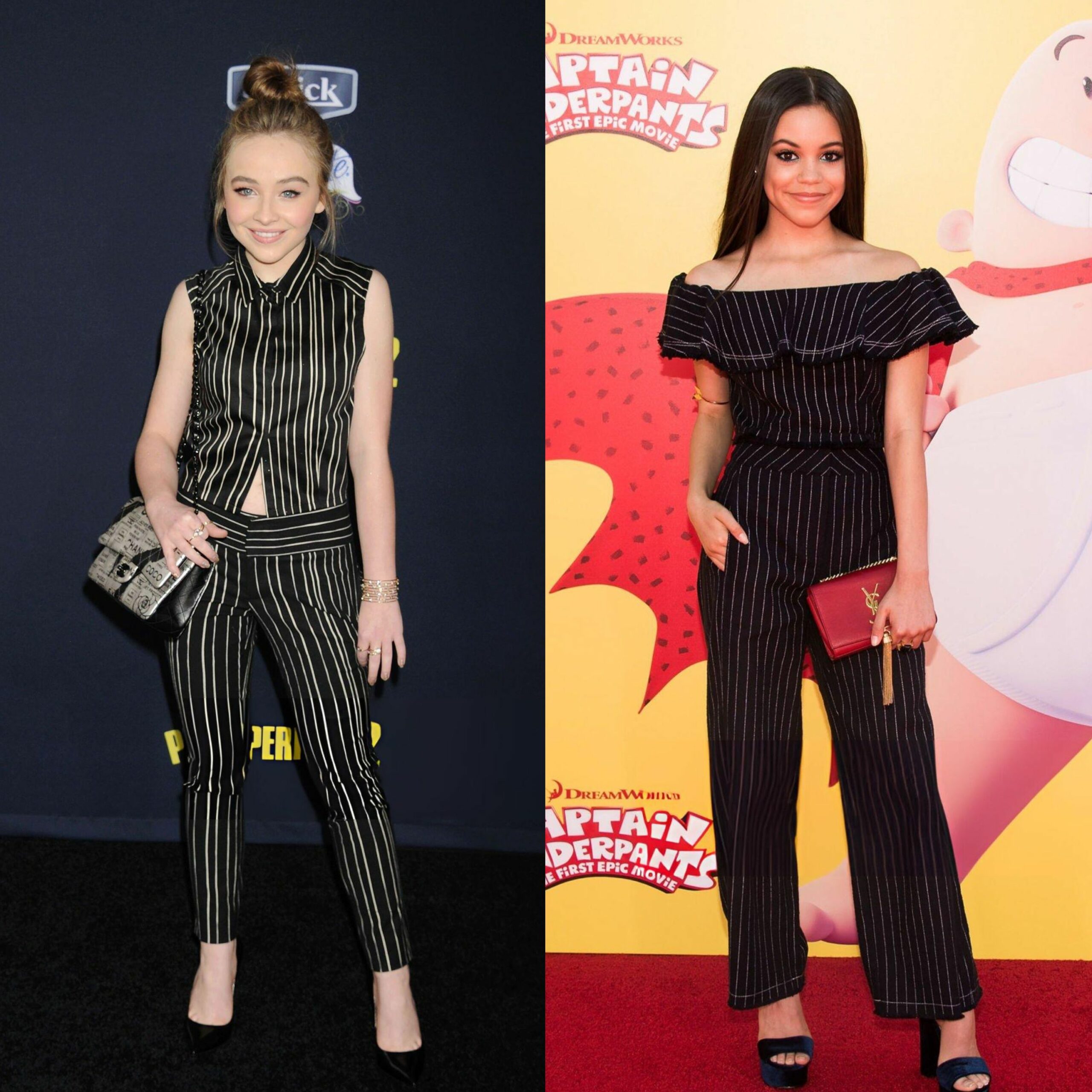 adu gaya sabrina carpenter vs jenna ortega, karpet merah hingga film, 1. Wara-wiri di karpet merah sejak remaja, gaya berpakaian Sabrina Carpenter dan Jenna Ortega terlihat bold lewat padu-padan motif dan palet warna cerah seolah mewakili fase keduanya yang sedang hobi bereksperimen dengan OOTD., 2. Andalkan jumpsuit hitam motif garis-garis putih, Sabrina Carpenter menyempurnakan look-nya bersama flap bag senada dari Chanel sewaktu hadiri premiere film Pitch Perfect 2. Jenna Ortega yang memilih clutch merah dari Saint Laurent kemudian memadu-padankan dengan block heels di premiere film Captain Underpants., 3. Memasuki usia awal 20-an, Sabrina Carpenter dan Jenna Ortega mulai berani tampil provokatif dalam balutan gaun transparan. Hadir di MTV Movie &amp; TV Awards 2020, Sabrina Carpenter memilih sheer dress hitam asimetris bertabur manik-manik dari Ralph &amp; Russo, sedangkan Jenna Ortega mengenakan gaun slim-fit Saint Laurent di karpet merah Critics Choice Awards 2022 Celebration Of Latino Cinema &amp; Television., 4. Ramaikan tren fashion mengenakan hooded dress, Sabrina Carpenter andalkan gaun warna karamel dari Alberta Ferretti dengan beberapa perhiasan minimalis saat hadiri The Fashion Awards 2022. Jenna Ortega tetap pertahankan gaya chic dengan hooded dress warna hitam yang disempurnakan bersama gelang chunky sewaktu tiba di peragaan busana Saint Laurent Menswear Fall/Winter 2023., 5. Sama-sama debut di Met Gala di tahun 2022, Sabrina Carpenter mengenakan satu set gaun dari Paco Rabanne yang terdiri dari bralette top dan ball skirt keemasan. Berbeda dari rekannya, Jenna Ortega perlihatkan look a la boneka Barbie dengan OOTD serba warna fuschia pink dari Valentino., 6. Beberapa kali menghadiri peragaan busana merek terkenal, Sabrina Carpenter sempat kembali mengenakan gaun transparan garis-garis warna hitam di Givenchy Spring/Summer 2024. Jenna Ortega yang mengenakan inner top tipis memilih memadu-padankan bersama blazer, rok midi pleated senada sambil membawa tas bucket di Christian Dior Spring/Summer 2024., 7. Bahkan ketika sedang berakting dalam film dan serial, Sabrina Carpenter dan Jenna Ortega selalu mengenakan setelan pakaian kekinian dengan sentuhan ciri khas masing-masing dari karakter yang mereka mainkan.
