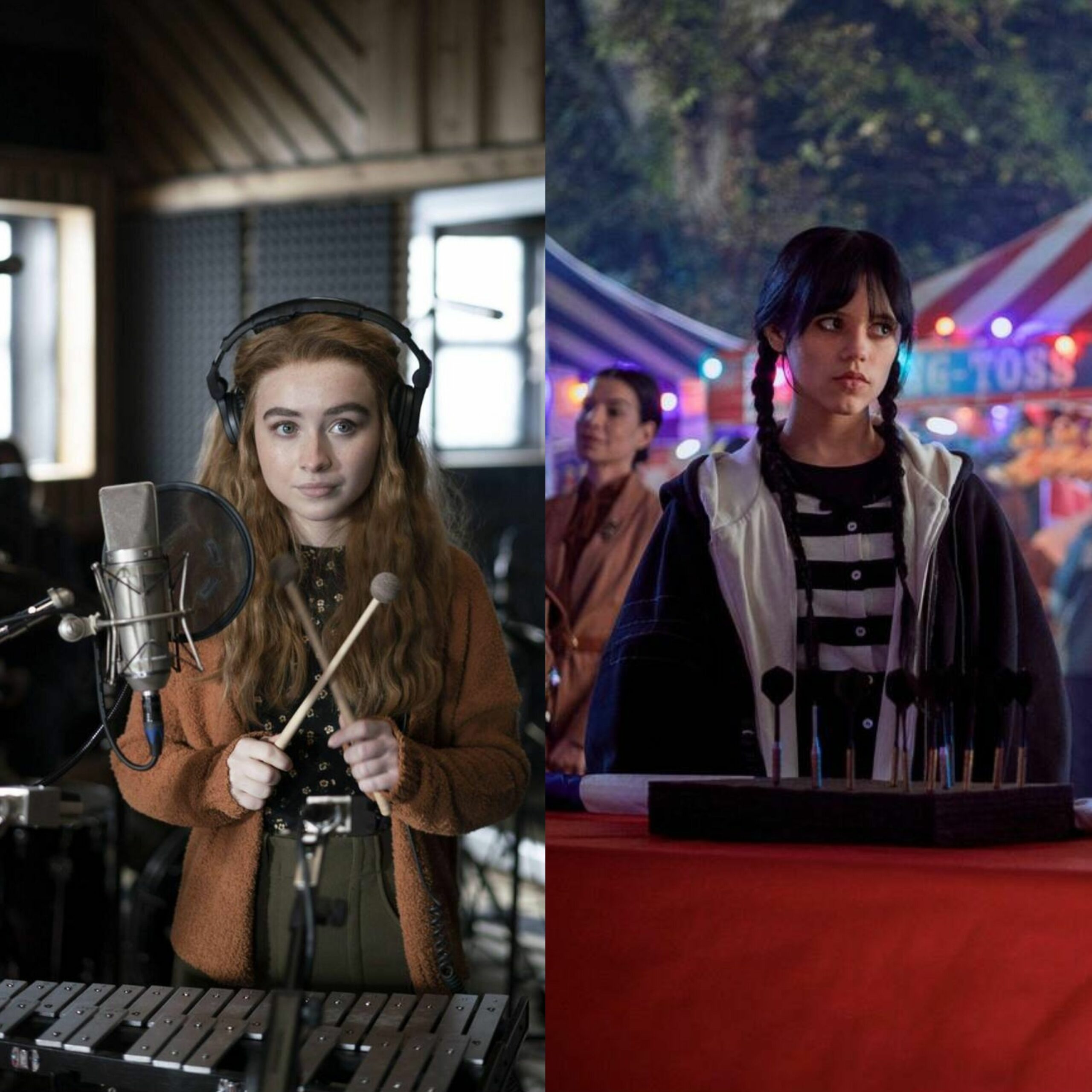 adu gaya sabrina carpenter vs jenna ortega, karpet merah hingga film, 1. Wara-wiri di karpet merah sejak remaja, gaya berpakaian Sabrina Carpenter dan Jenna Ortega terlihat bold lewat padu-padan motif dan palet warna cerah seolah mewakili fase keduanya yang sedang hobi bereksperimen dengan OOTD., 2. Andalkan jumpsuit hitam motif garis-garis putih, Sabrina Carpenter menyempurnakan look-nya bersama flap bag senada dari Chanel sewaktu hadiri premiere film Pitch Perfect 2. Jenna Ortega yang memilih clutch merah dari Saint Laurent kemudian memadu-padankan dengan block heels di premiere film Captain Underpants., 3. Memasuki usia awal 20-an, Sabrina Carpenter dan Jenna Ortega mulai berani tampil provokatif dalam balutan gaun transparan. Hadir di MTV Movie &amp; TV Awards 2020, Sabrina Carpenter memilih sheer dress hitam asimetris bertabur manik-manik dari Ralph &amp; Russo, sedangkan Jenna Ortega mengenakan gaun slim-fit Saint Laurent di karpet merah Critics Choice Awards 2022 Celebration Of Latino Cinema &amp; Television., 4. Ramaikan tren fashion mengenakan hooded dress, Sabrina Carpenter andalkan gaun warna karamel dari Alberta Ferretti dengan beberapa perhiasan minimalis saat hadiri The Fashion Awards 2022. Jenna Ortega tetap pertahankan gaya chic dengan hooded dress warna hitam yang disempurnakan bersama gelang chunky sewaktu tiba di peragaan busana Saint Laurent Menswear Fall/Winter 2023., 5. Sama-sama debut di Met Gala di tahun 2022, Sabrina Carpenter mengenakan satu set gaun dari Paco Rabanne yang terdiri dari bralette top dan ball skirt keemasan. Berbeda dari rekannya, Jenna Ortega perlihatkan look a la boneka Barbie dengan OOTD serba warna fuschia pink dari Valentino., 6. Beberapa kali menghadiri peragaan busana merek terkenal, Sabrina Carpenter sempat kembali mengenakan gaun transparan garis-garis warna hitam di Givenchy Spring/Summer 2024. Jenna Ortega yang mengenakan inner top tipis memilih memadu-padankan bersama blazer, rok midi pleated senada sambil membawa tas bucket di Christian Dior Spring/Summer 2024., 7. Bahkan ketika sedang berakting dalam film dan serial, Sabrina Carpenter dan Jenna Ortega selalu mengenakan setelan pakaian kekinian dengan sentuhan ciri khas masing-masing dari karakter yang mereka mainkan.