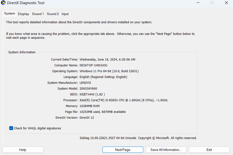 Ilustrasi cara cek versi Windows 32-bit atau 64-bit lewat Dxdiag.