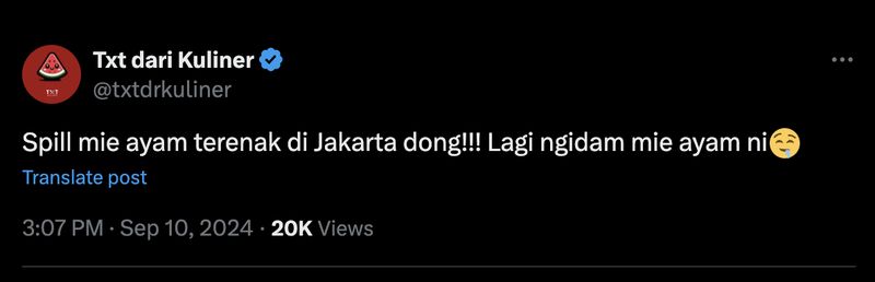 Ini Dia 5 Mie Ayam Terenak di Jakarta Versi Netizen X
