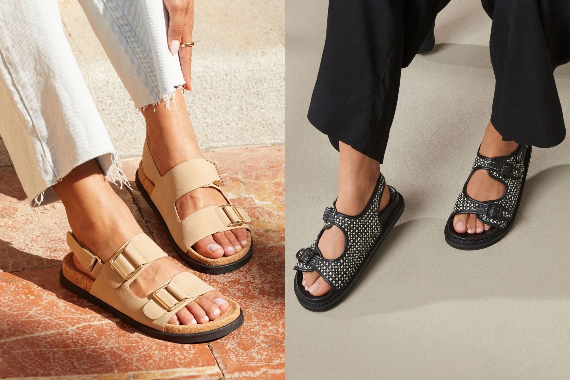 model sepatu sandal wanita yang simple dan elegan, 1. T-Strap Sandals, 2. Fisherman Sandals, 3. Double-Buckle Sandals, 4. Strappy Sandals, 5. Sandal dengan Hak Balok, 6. Platform Sandals